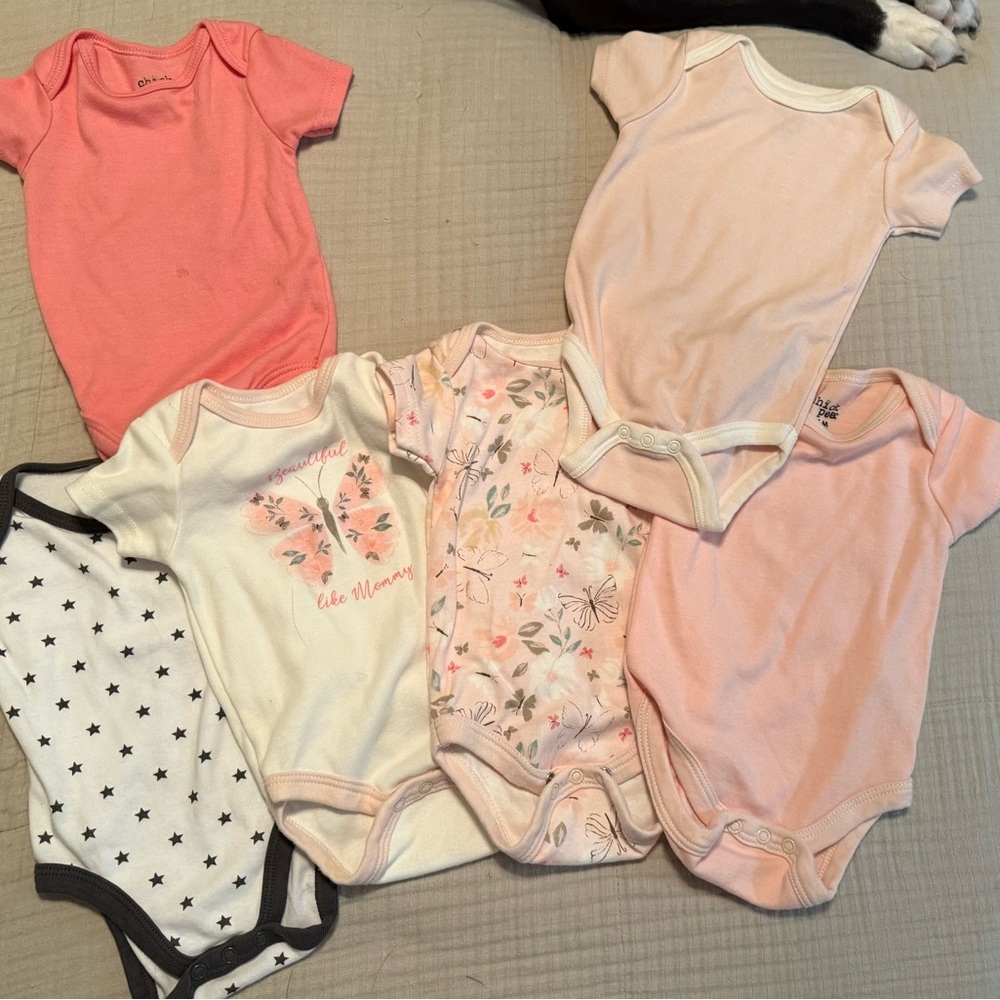 Chick Pea Pink and White Baby Bodysuits Set